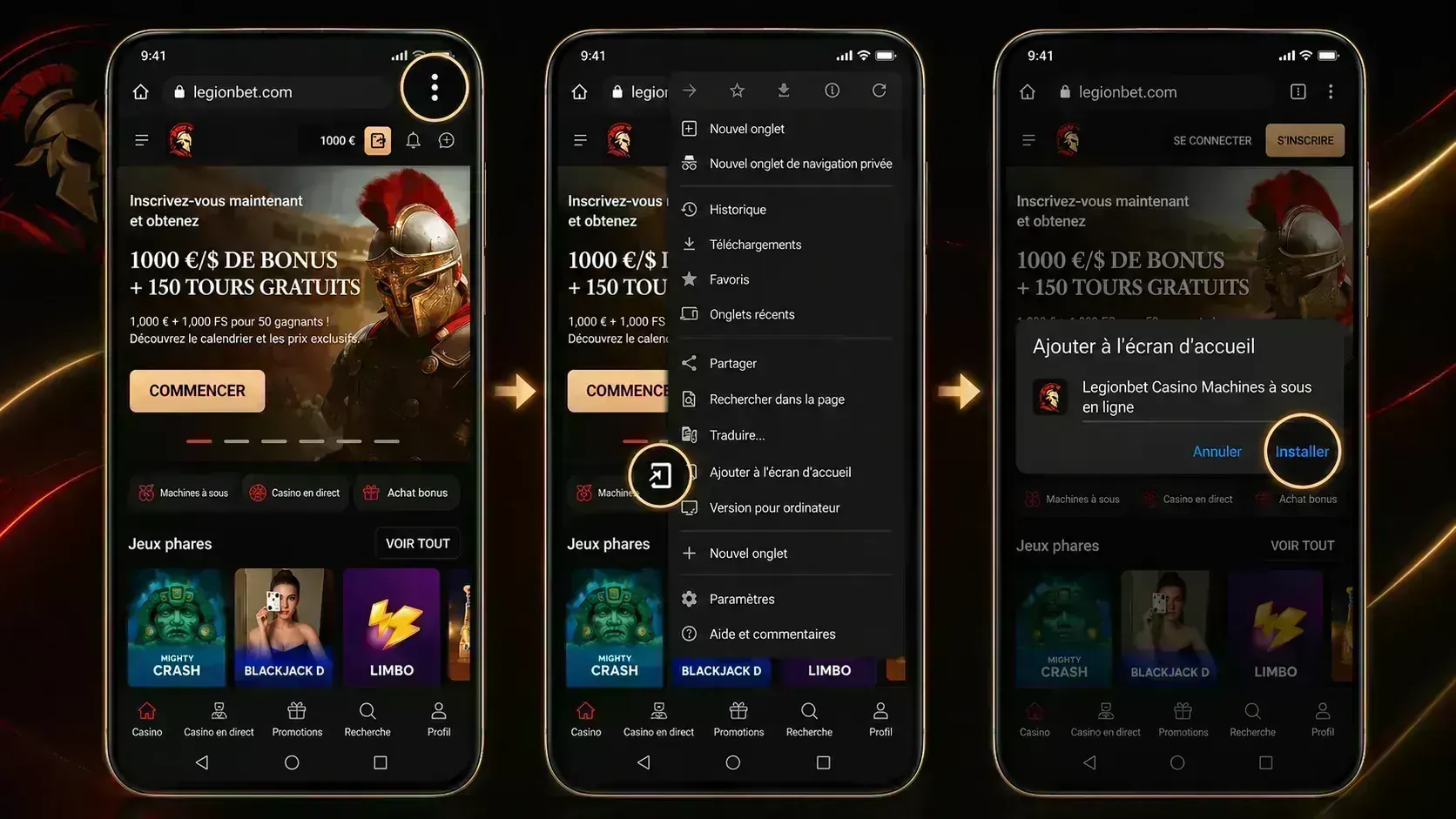 Installation Legionbet Casino sur Android