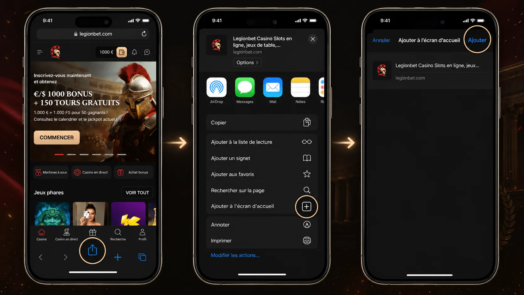 Étapes d’installation iPhone Legionbet Casino