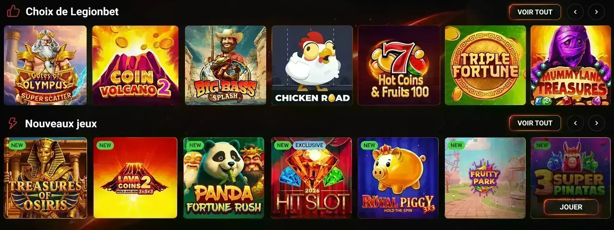 Catalogue de jeux Legionbet Casino France