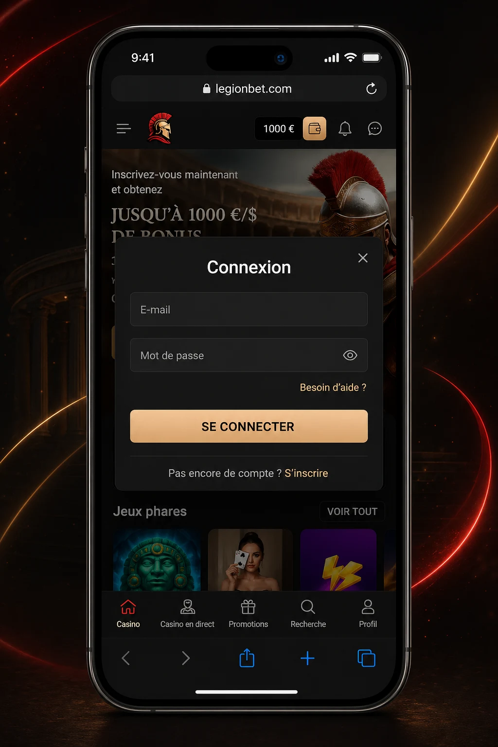 Connexion au compte Legionbet Casino France